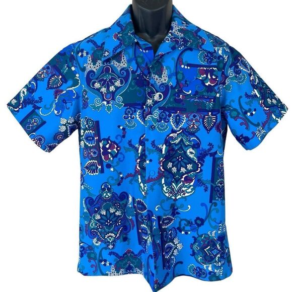 Vintage 60’s Hawaii Nei Honolulu Retro Floral Paisley Print Hawaiian Shirt